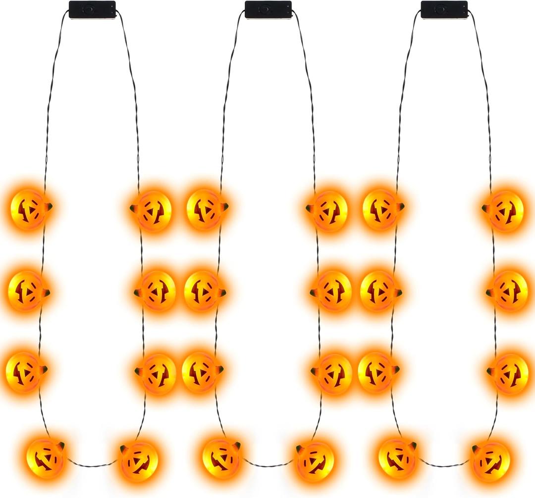 JOYIN 3 Pcs Halloween LED Necklace Pumpkin Shaped Jack o' Lantern Glowing Necklaces for Halloween Party Favor and Supplies, Party Costume Accessory Supplies