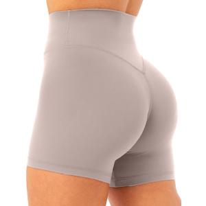 Unthewe Women's Workout Gym Biker Shorts High Waisted Athletic Booty Yoga Shorts with Tummy Control(U729-Carbon Dust-L) (Beige, L)