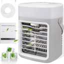 Rubtlamp Evaporative Air Cooler with 3 Speeds, 2-4H Timer Rechargeable Mini Air Conditioner,450ML Water & 7 Color Personal Air Conditioner Cooling Fan, Gray Air Cooler for Room Office Car Camping