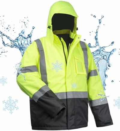 toolant 100% Waterproof Safety Jackets for Men, Hi Vis Reflective Work Jackets, Construction Rain Coats for Cold Weather, Large