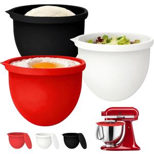 4.5/5QT Silicone Bowl Liners for KitchenAid Tilt-Head Stand Mixer, 3 Liners with Lids, Dishwasher Safe, Odourless, Heat-Resistant Safe, Mixer Accessories and Attachments for KitchenAid