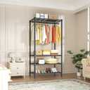 Ulif H2 Heavy Duty Clothes Rack, Freestanding 4 Tiers Garment Rack for Hanging Clothes with Shelves and Hangers, Closet Organizers and Storage Metal Closet Wardrobe System, Max Load 500 LBS, Black