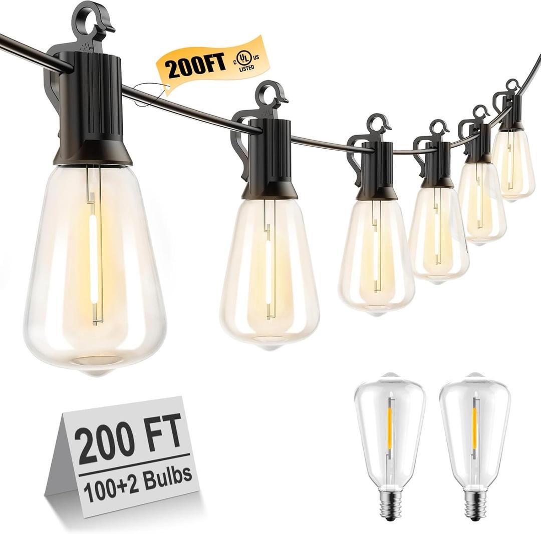 Brightown 200FT Outdoor String Lights with 102 Shatterproof Edison Bulbs, Waterproof Patio Lights for Backyard Deck Garden Party Xmas Decor, 2700K