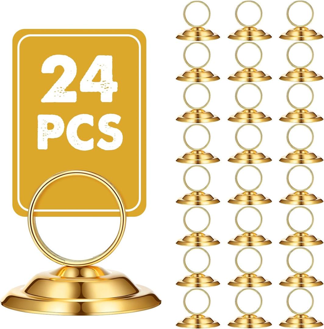 24 Pcs Table Number Holders-Metal Place Card Holders Table Number Stands Tabletop Sign Stands for Photos, Menu, Memo, Notes, Wedding, Restaurant, Banquet, Birthday(Gold)