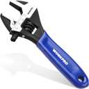 WORKPRO 4-Inch Mini Adjustable Wrench, Cr-V Steel Wide Jaw Black Oxide Wrench for Small Nuts, Metric & SAE Scales, for Home, Workshop and DIY (Blue)