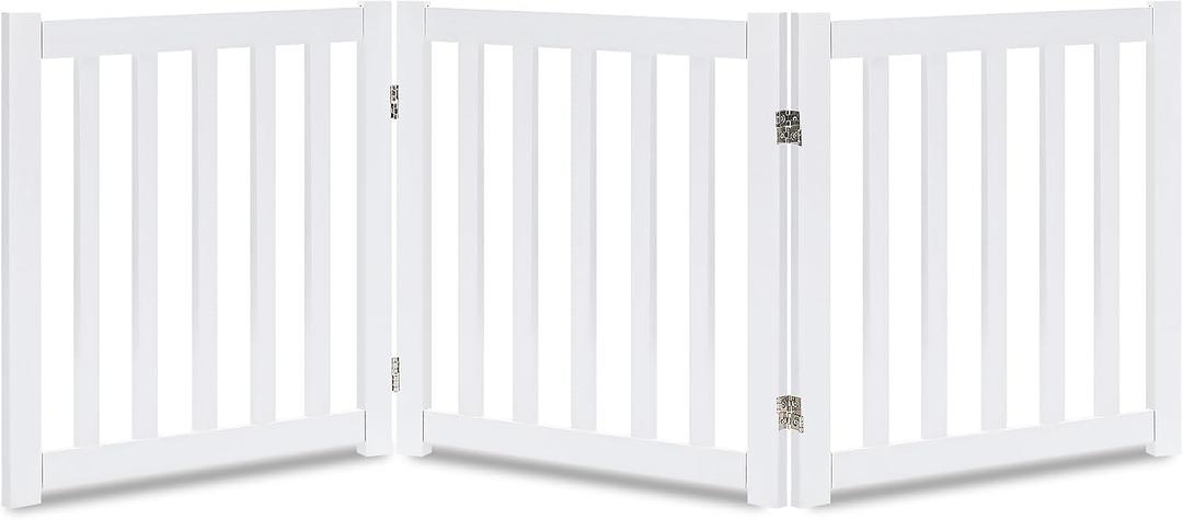 LZRS 3-Panel Wooden Free Standing Foldable Dog Gate Indoor 24" High,Step-Over Safety Pet Gate for Doorways, Stairs, Hallways, Indoor Dog Barrier for Small to Medium Dogs & Puppies, White