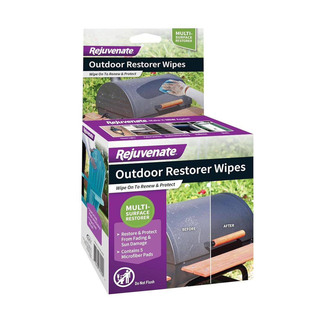 Rejuvenate Pre-Saturated Restorer Wipes Penetrating Formula Restores Shines and Protects Faded, Oxidized, Sun-Damaged Outdoor Surfaces, 4 Pack