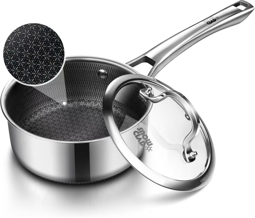 Sauce pan with lid,1.5 Quart Hybrid Nonstick Sauce pans set, Stainless Steel cookware,non stick Pots PFOA Free,Works on Induction,Ceramic and Gas Cooktops