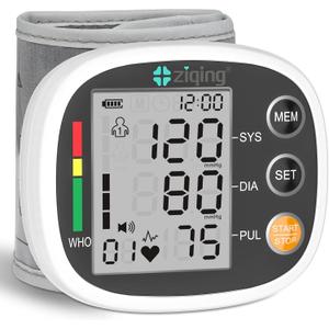 Wrist Blood Pressure Monitor for Home Use, Rechargeable Bp Machine Automatic Digital BP Monitor with Voice Broadcast, Large LCD Display, 299 Memory BP Cuff 5~7.7in, Black