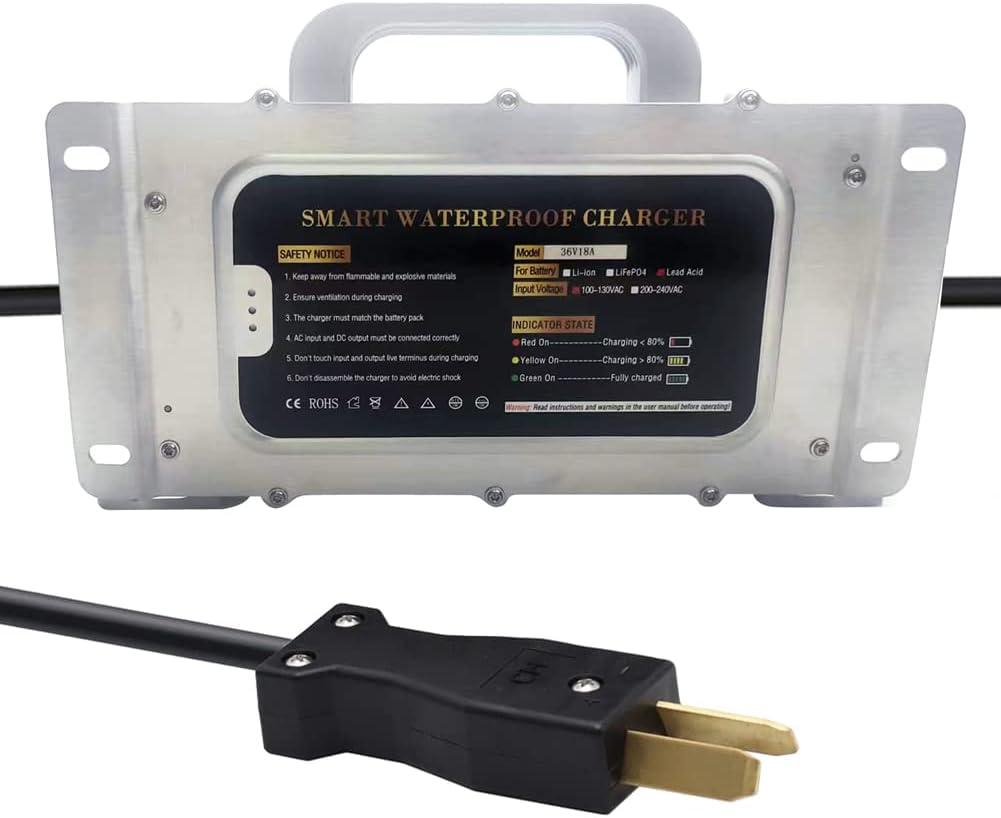 36V 18Amp Battery Charger for 36V EZGO TXT Golf Cart Batteries with Crowsfoot Style Plug