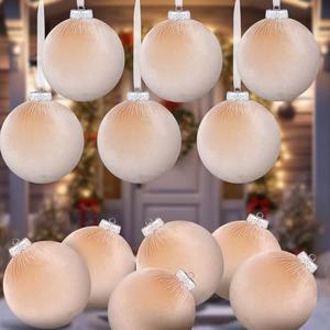 Rotatingpals 12 Pcs Jumbo Beige Velvet Christmas Balls Ornaments Bulk 6 Inch Extra Large Flocked Christmas Tree Ornaments Xmas Bulbs Decorations Giant Hanging for Outdoor Indoor Xmas Home Party 