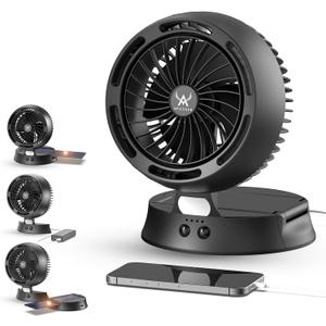 Rechargeable Solar Fan Outdoor for Camping - 10400mAh Battery Operated Fans Solar Portable Tent Fan for Greenhouse,LED Lantern,4 Speeds with PowerBank for Car,Ship,Carnival