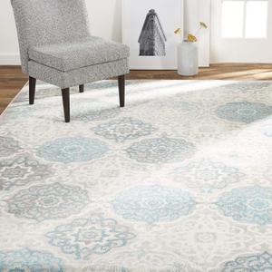 Home Dynamix Boho Andorra Transitional Damask Area Rug, Grey/Blue, 5'2"x7'2"