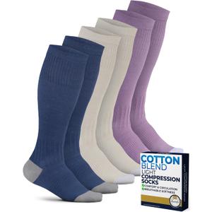 Pembrook Cotton Light Compression Socks for Women & Men - 3 Pairs | 8-15 mmHg Comfort Compression Socks for Men & Women (Medium, Cream/Blue/Rose - 3 Pairs)