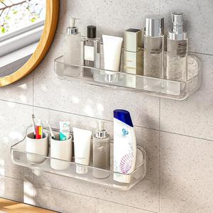 Diesisa 2pc Acrylic Wall Mount Organizer, Adhesive Shelf, Bathroom Shelves for Wall, Self Adhesive Organizer, Shower Caddies, No Drilling Hang Wall, for Bathroom, Kitchen, Living Room