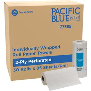 Pacific Blue Select by Georgia-Pacific PRO 2-Ply Perforated Roll Paper Towels, Individually Wrapped, White, 85 Sheets Per Roll, 30 Rolls Per Case, 27385