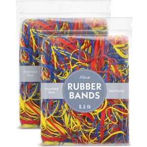 2 Pack Colored Rubber Bands - 1lb Total (2 Pack of 0.5 lb) Large Rubber Bands Assorted Size and Color for Office Supplies, Arts & Crafts or DIY Projects - Multipurpose Color Elastic Bands Assortment