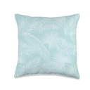 Tropical Botanical Palm Leaves Summer Pattern - Aqua Throw Pillow, 16x16
