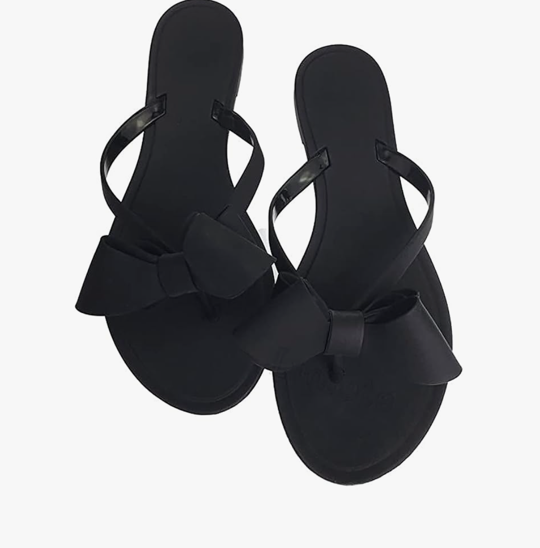 Mtzyoa Women Flip-Flops Flat Sandals Jelly Bow Beach Flat Rivets Rain Cute Dressy Summer Sandals, Size 9