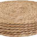 Defined Deco Woven Placemats Set of 6,12" Round Rattan Placemats, Natural Hand-Woven Water Hyacinth Placemats, Farmhouse Weave Place Mats, Rustic Braided Wicker Table Mats for Dining Table, Home, Wedding.