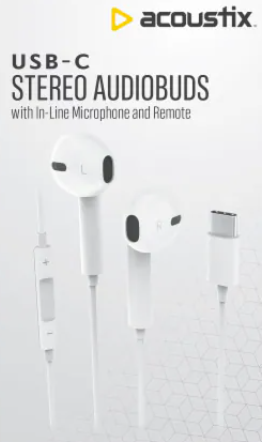 Acoustix Stereo Audiobuds with In-Line Microphone and Remove White