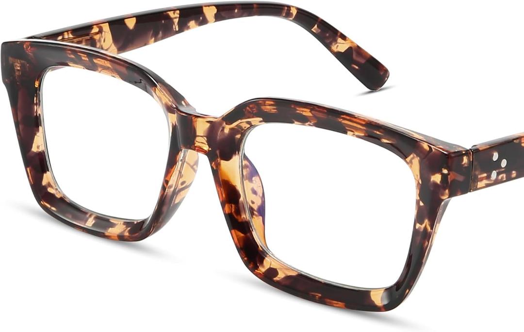 IBOANN Oversized Blue Light Glasses for Woman, Funky Fashion Glasses With Preppy Look, Reduce Screen Fatigue Computer Glasses (Medium, A1 Coco Tortoise)
