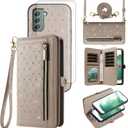 Asuwish Phone Case for Samsung Galaxy S22 Plus S22+ 5G Zipper Wallet Detachable Cell Cover with Screen Protector Crossbody Strap Bling Flip Credit Card Holder S22+5G S22plus 22S + S 22 22+ Women Grey