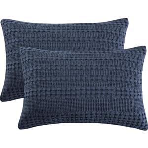 PHF 100% Cotton Waffle Pillow Shams King Size, 2 Pack 20" x 36" Soft Skin-Friendly Pillowcases, No Filling, Aesthetic Woven and Breathable Waffle Weave Pillow Case Covers for Bed, Dark Navy (36" x 20" (Pack of 2))