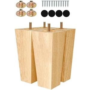 Albo Wood Furniture Legs 6 inch, Heavy Duty Sofa Legs, Pack of 4 Square Couch Legs Covered with Clear Varnish, Sofa Replacement Parts, for Dresser Legs, Sideboard, Recliner Couch, Circle Chair