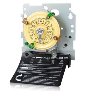 T104M Mechanical Timer Switch Mechanism Only, 208-277V VAC DPST 5HP 40A,24-Hour,12 ON/Off Cycles.Heavy Duty Timer for Lights,Fans,HVAC,Heavy-Duty Mechanical Time Switches.