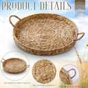 Round Woven Hyacinth Serving Tray with Handles Rattan Decorative Storage Basket for Fruit Arts Crafts Breakfast Coffee Table Dining, 1.97 x 21.65 Inches