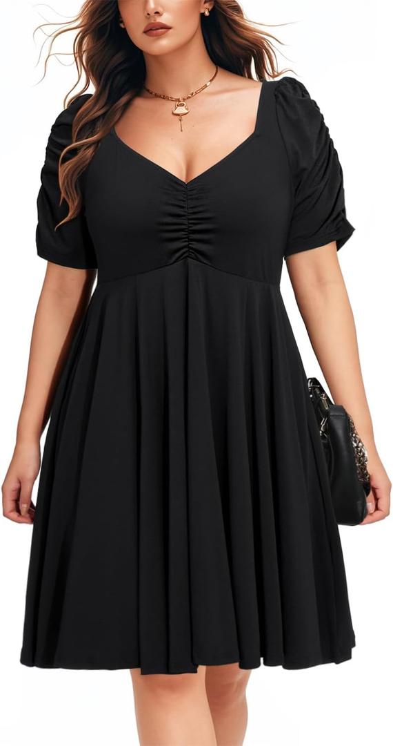 Women's Plus Size Short Homecoming Sundress Puff Sleeve Sweetheart A Line Graduation Milkmaid Dress, Size: 20 Plus