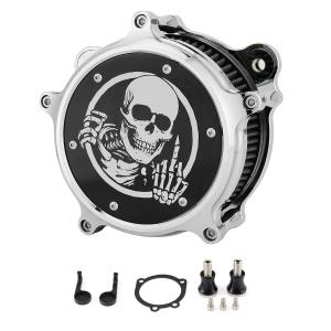 High Flow Air Filter Intake Kit with Skull Design for Harley Dyna Softail Touring EVO (Chromed, Built-in Breather) 1993-2017