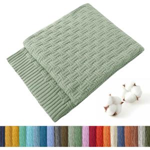 TREELY 100% Cotton Knitted Throw Blanket Couch Cover Blanket(31 x 40 Inches, Light Sage Green)