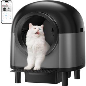 Automatic Cat Litter Box Self Cleaning,Smart Litter Box with 10 Safety Sensor Radars,100L Electric Cat Litter Boxes with Stairs for Multiple Cats,APP-Control,Advanced Odor Control OMCPET (Black)