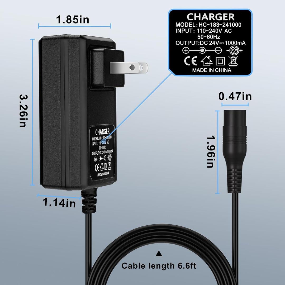 24V Charger for Electric Scooter Razor MX350 Electric Scooter Dirt Bike E100 E175 E200 E200S E300 E300S E500 Pocket Mod, Sports Mod and Dirt Quad