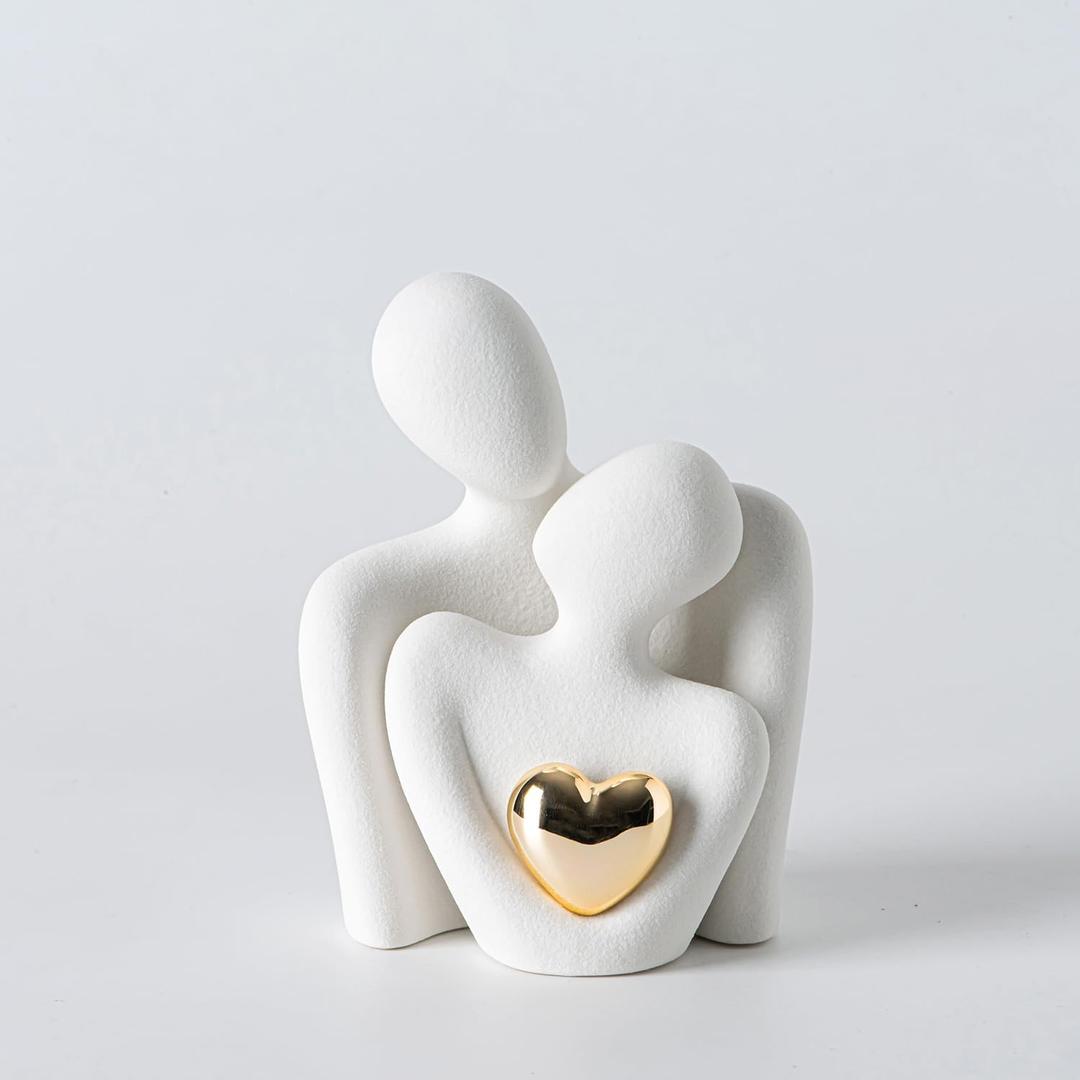 Hugging Couple Statue Ceramic Lover Figurine Home Decor is a Romantic Gift for Her on Wedding Anniversary and Valentines, TV Stand Decoration Knick Knacks for Shelves (M) (M-4.7in)
