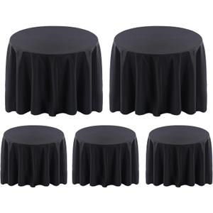 Surmente 120 inch Round Tablecloths -5 Pack Black Round Table Cloths, Polyester Fabric Table Covers for Wedding, Party, Banquet, or Restaurant