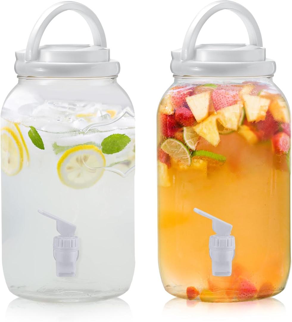 Havawish 2 Pcs 1 Gallon Plastic Beverage Dispenser with Spigot Clear Summer Kitchen Fridge Drink Dispenser for Parties Lemonade Juice Tea Beer Cold Water (White, Cylinder)