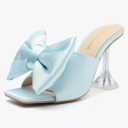 LIURUIJIA Women's Square Open Toe Bow Mule Heels, Wedding Bridal Heeled Sandals Prom Dress Shoes for Evening Party. Size (9.5)