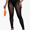 OYOANGLE Women's Sheer Leggings Skinny See Through Sheer Rave Pants Party Clubwear L