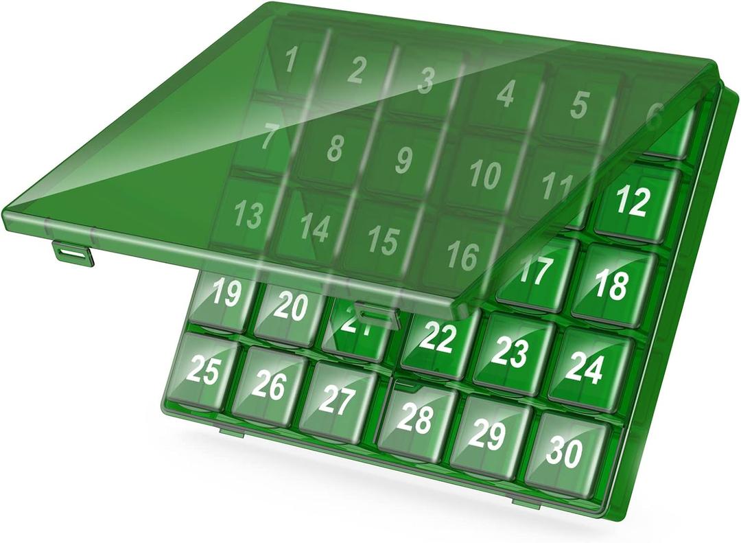 Monthly Pill Organizer Once a Day - 30 Day Pill Organizer Box - Easy to Open - Large Compartments Portable Case for Travel, Month Pill Cases Medicine Organizer for Vitamin (Bronze - Dark Green)