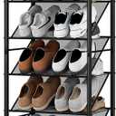 STO STO 8-Tier Narrow Shoe Rack with Lockable Wheels, Double-Sided Vinyl Mesh Shelf Shoe Organizer for Up to 30 Pairs, Slim Space Saving Metal Rolling Shoe Storage for Entryway, Closet, Hallway