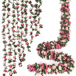 KHOYIME 9 Pack 72 FT Artificial Flower Garland, Fake Pink Roses Vines Silk Flowers Faux Plastic Outdoor Hanging Floral Ivy Garland Decoration for Wedding Arch Bedroom Home Wall Backdrop Room Decor