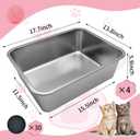 4 Pcs Large Stainless Steel Litter Box 17.7" X 13.8" X 5.9" Metal Cat Litter Box with 30 Pcs Non-Slip Gaskets Large Litter Pan for Cat Kitties No Smell Non Stick Pet Toilet Supplies