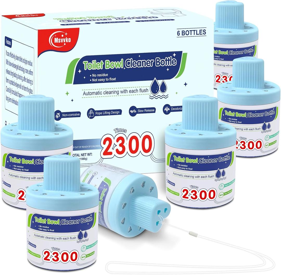 Msvvko Toilet Bowl Cleaner, Automatic Long-Lasting Blue Toilet Cleaner Bottle, Septic Safe Toilet Bowl Tablets in Bottles, Fresh Bathroom & Deodorize, 6 Pack, 2300 Flushes Each