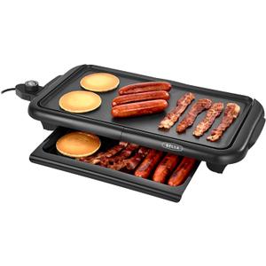 bella Electric Griddle with Warming Tray - Smokeless Indoor Grill, Nonstick Surface, Adjustable Temperature & Cool-touch Handles, 10" x 18", Copper/Black, PFOA & PTFE Free