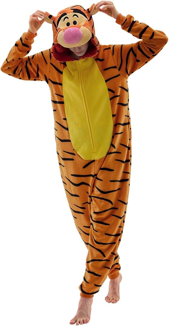 Adult Onesie Pajamas Unisex Animal One-Piece Cartoon Costume Cosplay Homewear Sleepwear Partywear For Men Women (Orange, XL)