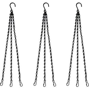 Benvo 16 inch Long Hanging Plant Chains Flower Pot Hangers with Clips and Hooks 3 Point Replacement Chain Holders for Baskets Bird Feeders Planters and Other Ornaments (Pack of 3, Black)