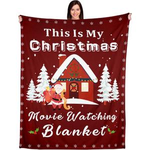 Christmas Movie Watching Blanket 50x60'' Decor, Soft Throw for Living Room Bedroom Sofa Couch, Cozy Gift for Women Girls, White Elephant Gifts Ideas, 2025 Christmas Stocking Stuffers for Women Men